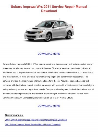 Subaru Impreza WRX 2000-2007 Repair Manual Service Workshop Guide 