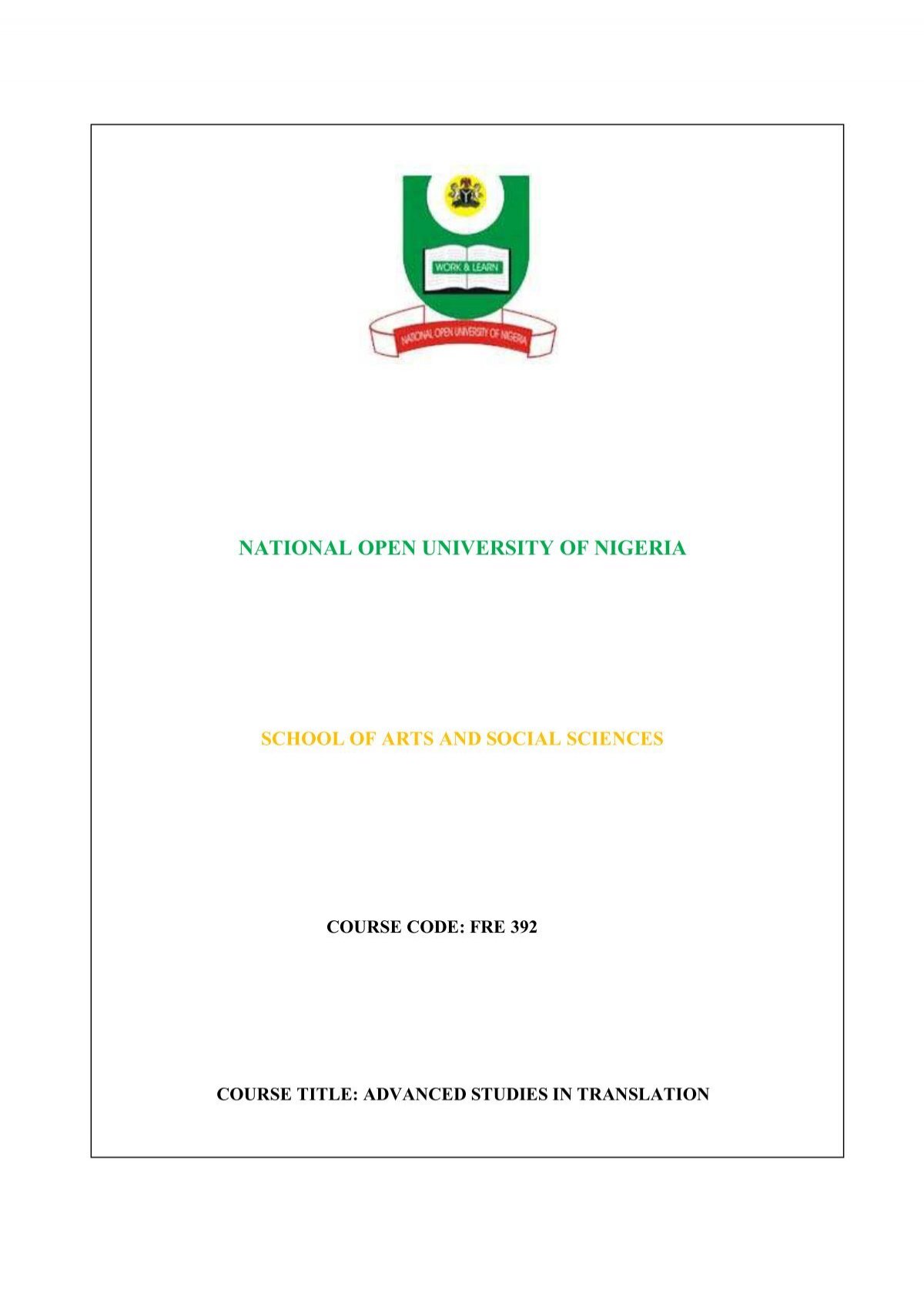 Advanced Studies In Translation National Open University Of Nigeria