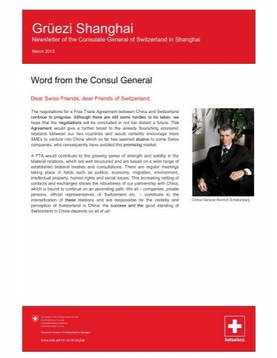Newsletter Of The Consulate General Of Switzerland In Sinoptic