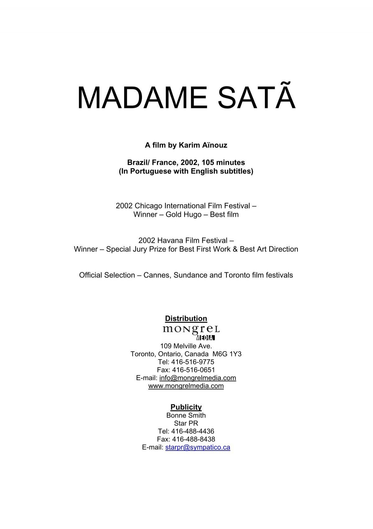  Madame Sata : Movies & TV