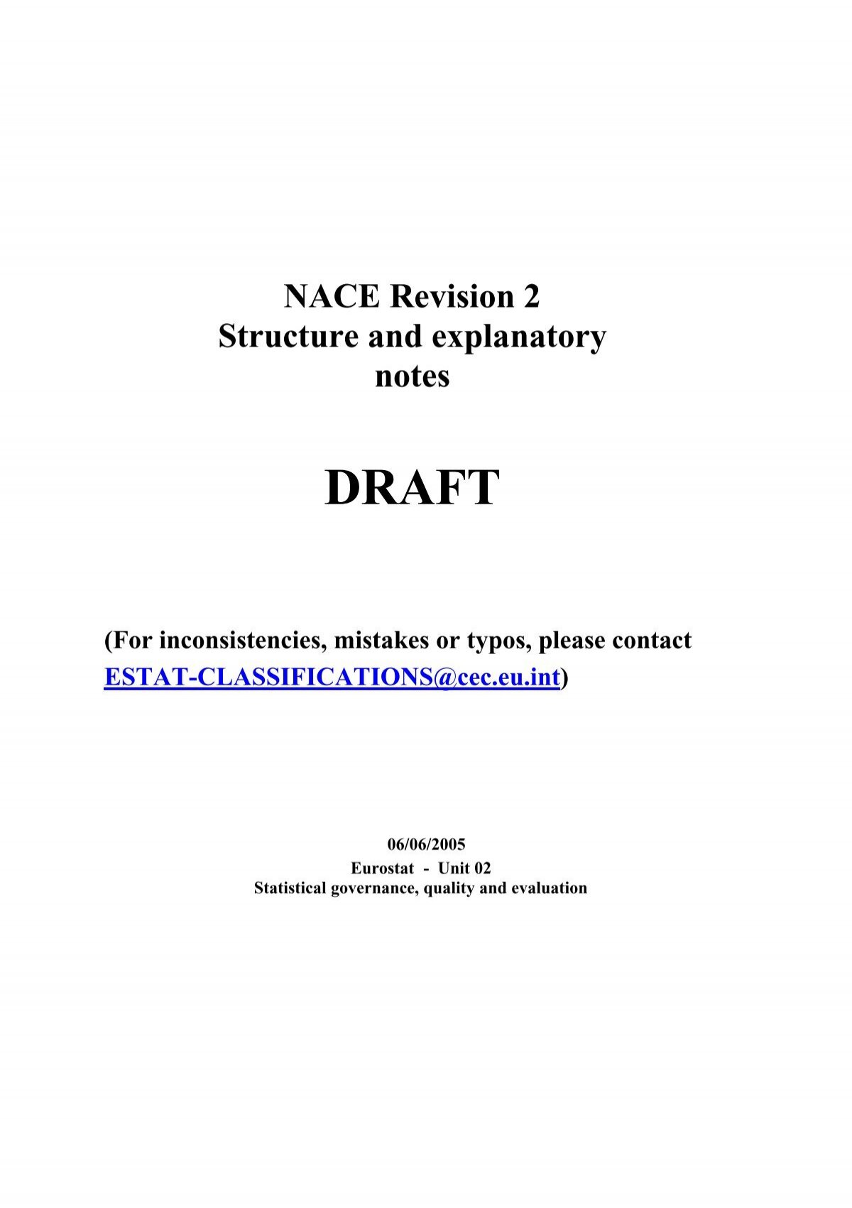 NACE Revision 2 Structure and explanatory notes DRAFT - CIRCA