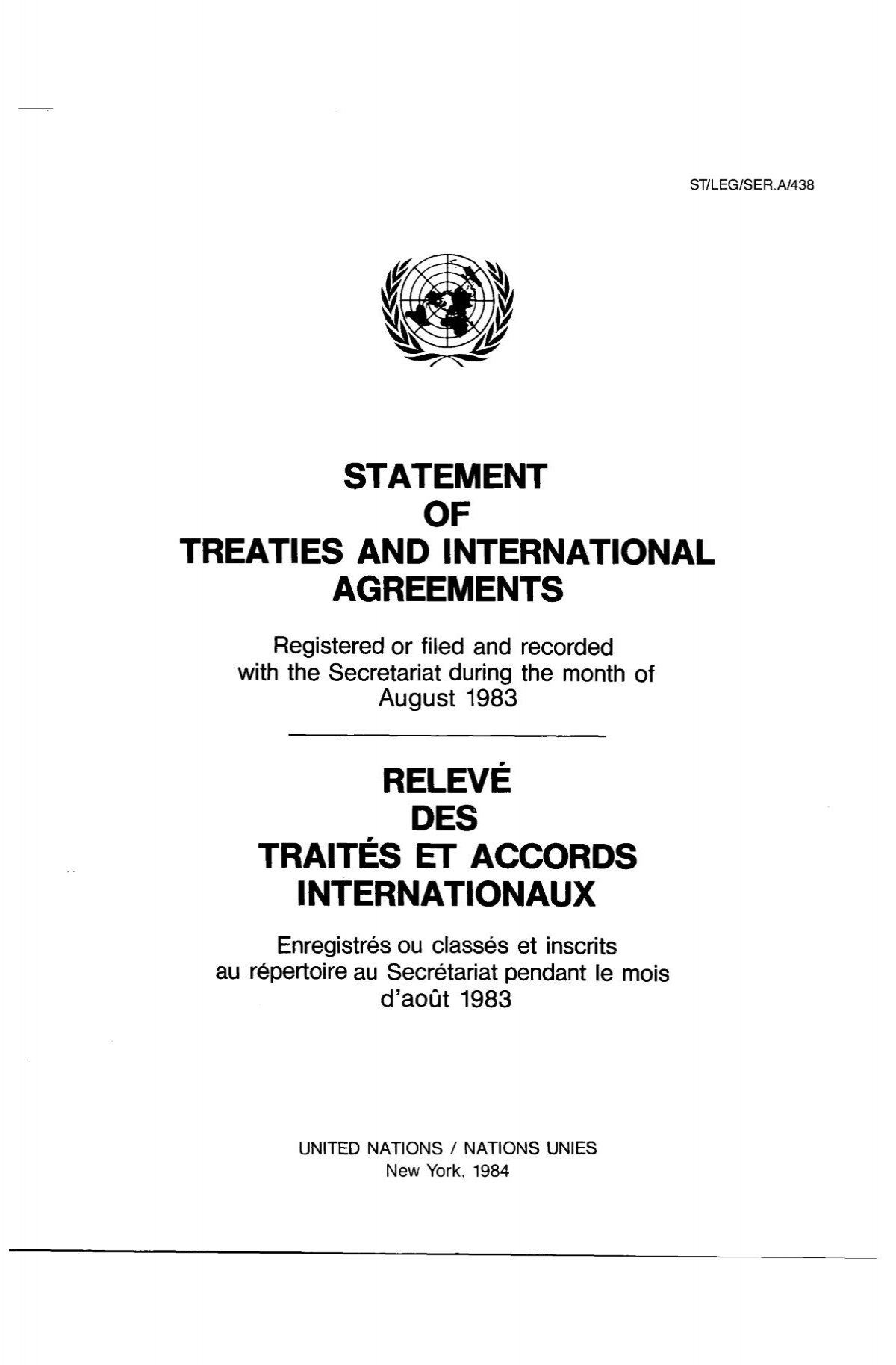 statement of treaties and agreements relevé des traités
