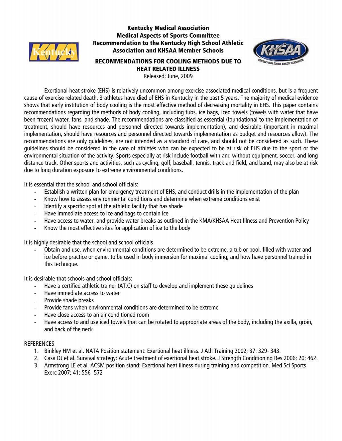E) KHSAA Heat Index Guidelines - Kentucky High School Athletic