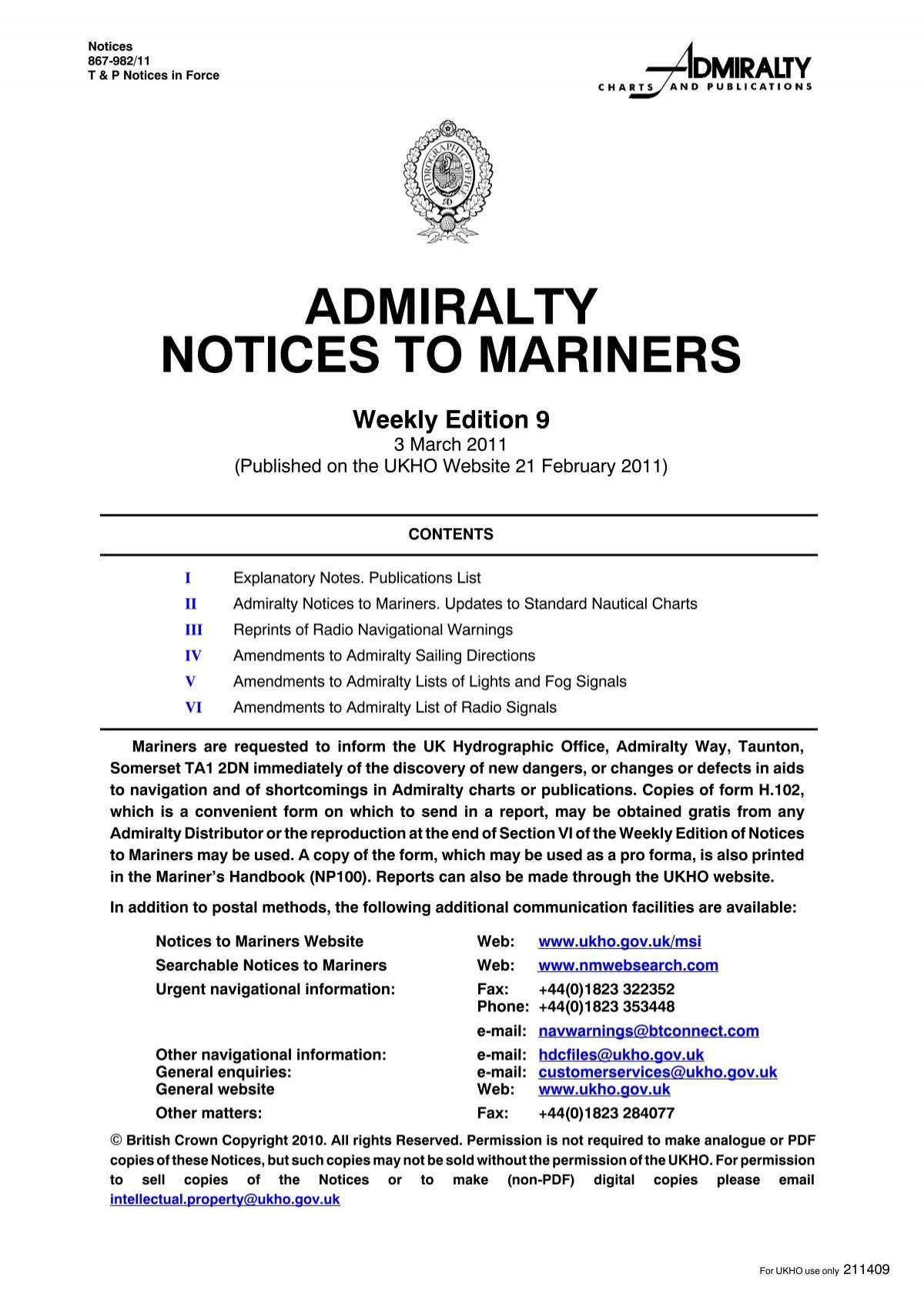Admiralty Notices To Mariners