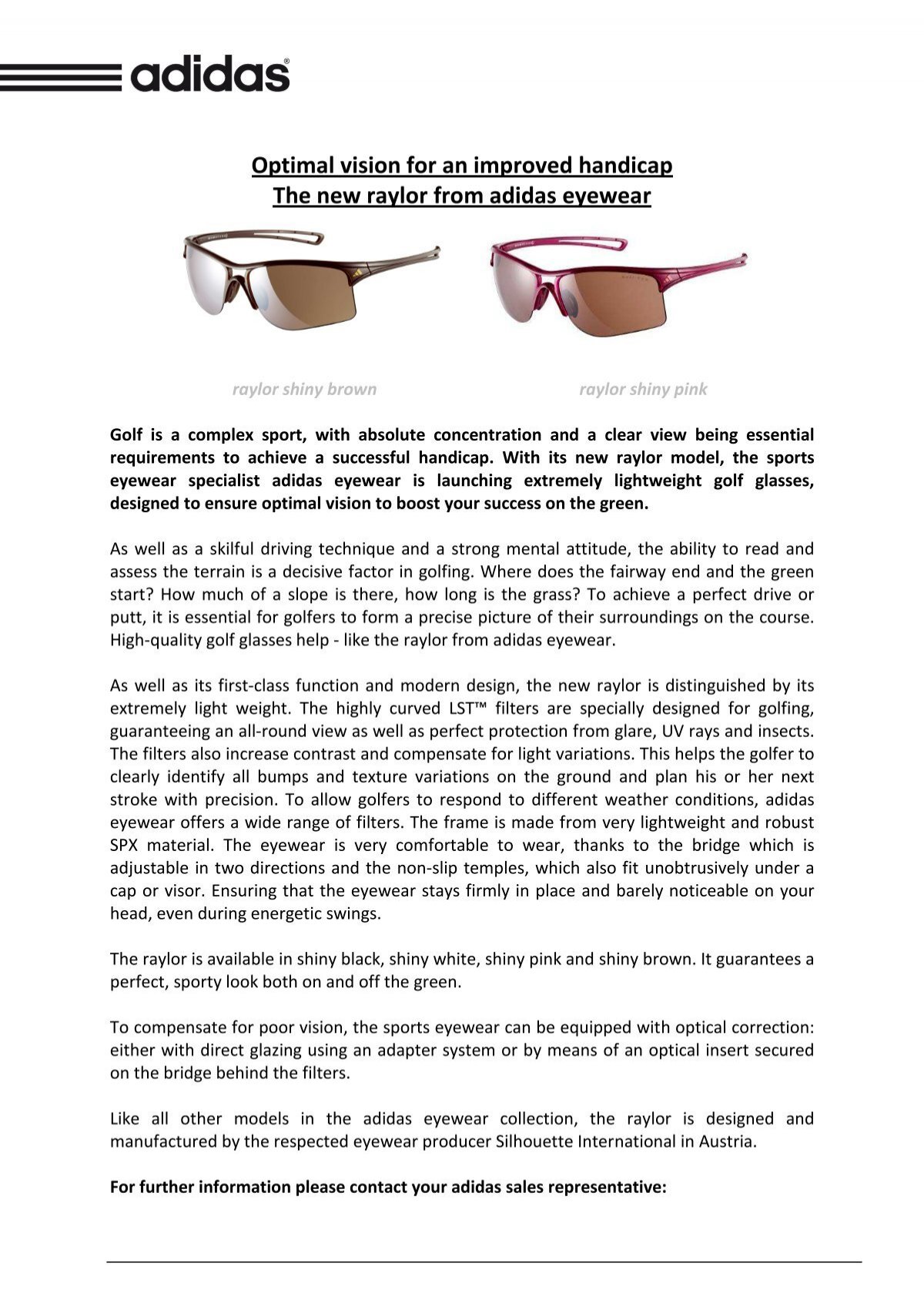 raro ciervo opción adidas Eyewear Raylor - Moscon Optics Group