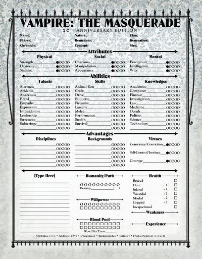 V5] Customizable 2-paged Character Sheets with dynamical assisted  Discipline seletion : r/vtm