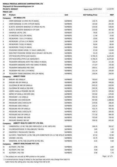 Kcp Price List Kerala Medical Services Corporation