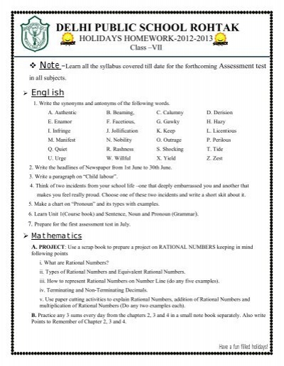 summer vacation homework for class 7 social science