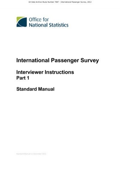 International Passenger Survey Interviewer Instructions Part 1 Esds