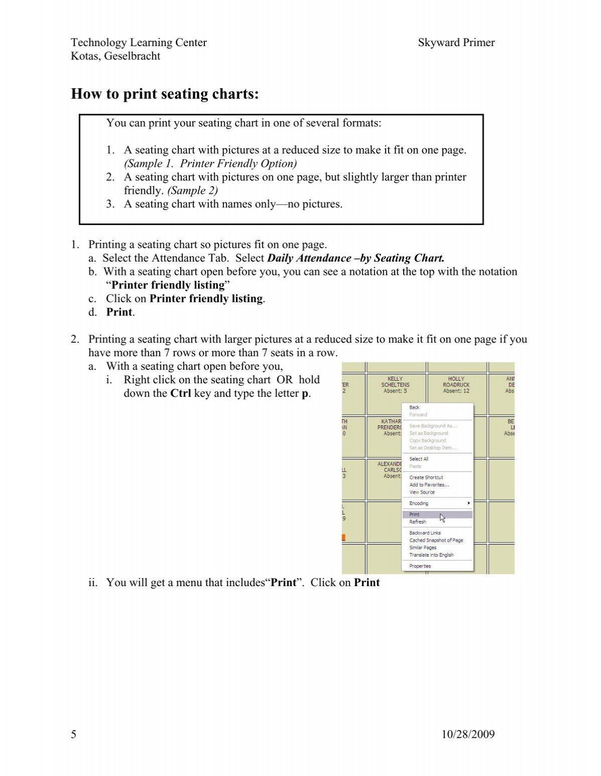 Print Seating Chart