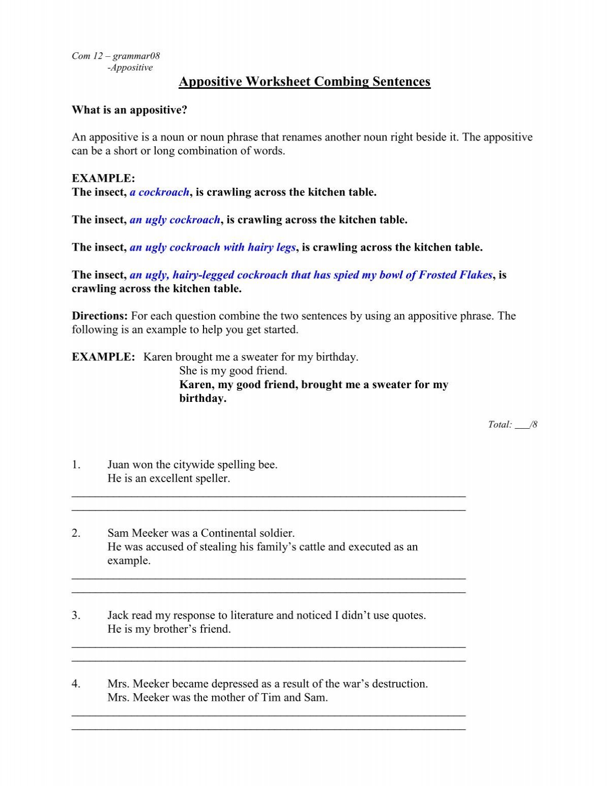 appositive-worksheet-combing-sentences