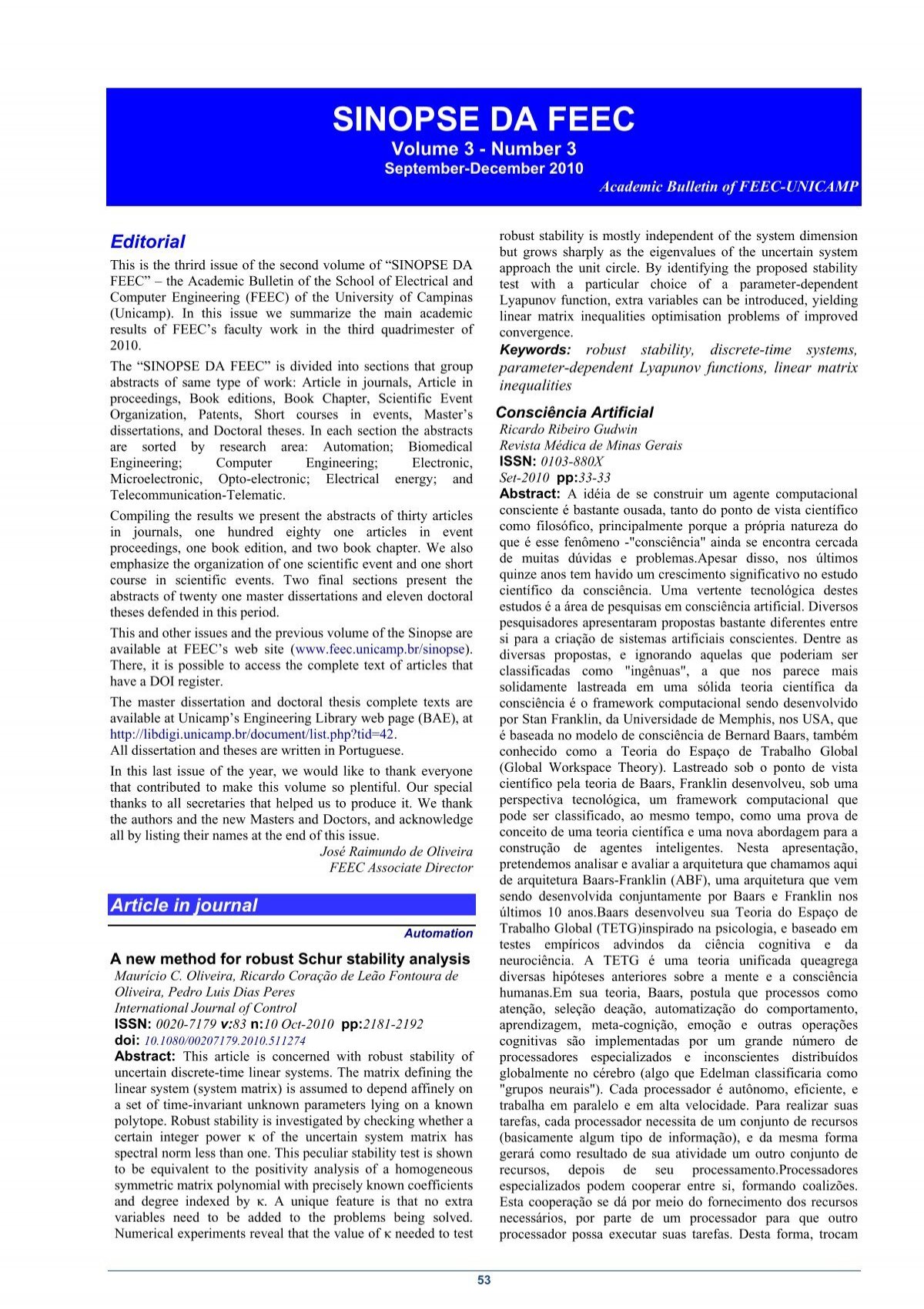 sinopseV2n3.pdf - FEEC - Unicamp