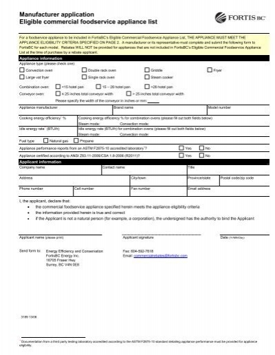 Manufacturer Application Form FortisBC