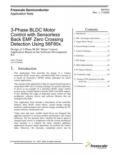 3-Phase BLDC Motor Control with Sensorless Back EMF - Freescale