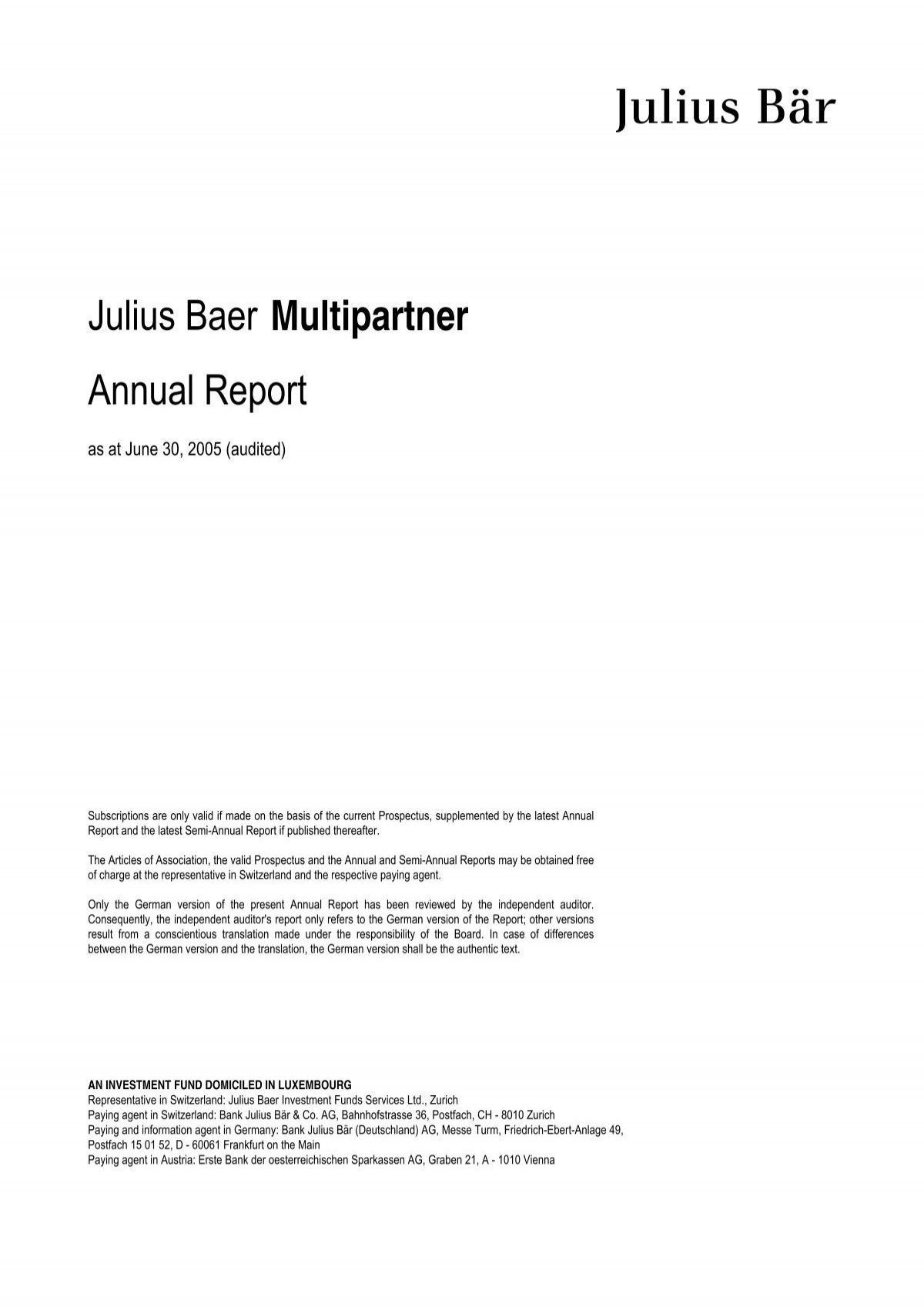 Julius Baer Multipartner Annual Report