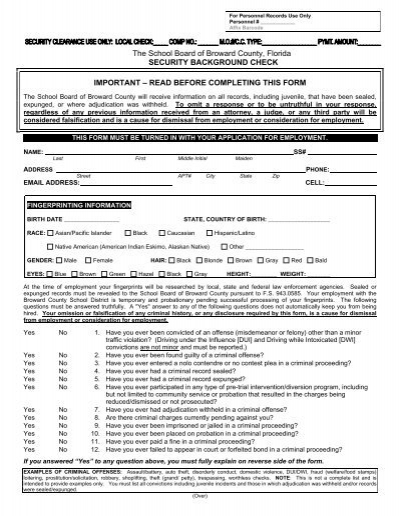 Security Background Check Form