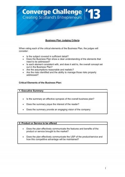 criteria for judging business plan presentation
