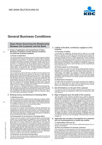 General Business Conditions Kbc Bank Deutschland Ag