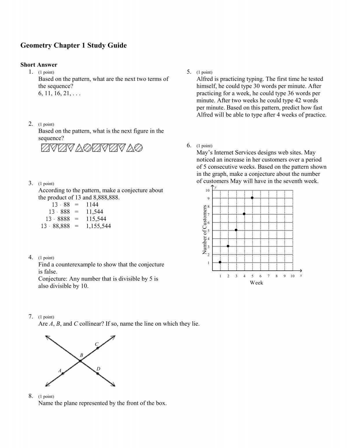 Geometry Chapter 1 Study Guide