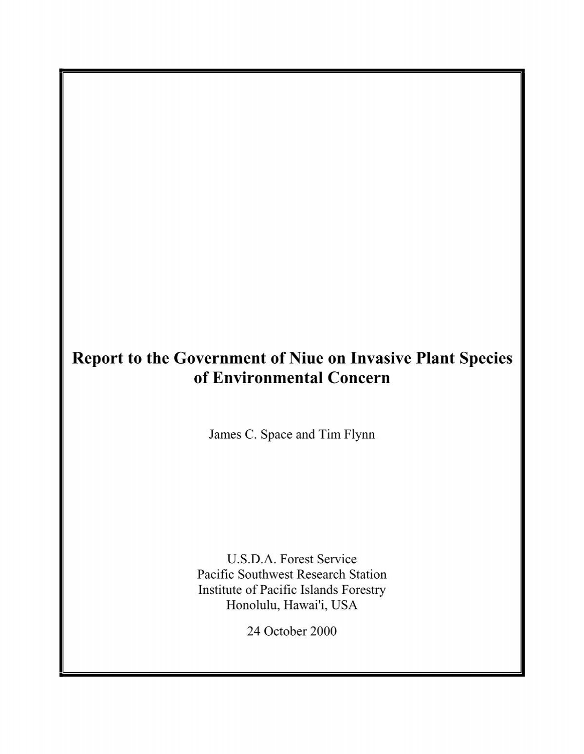 Report to the of Niue on Invasive Plant Species of ...