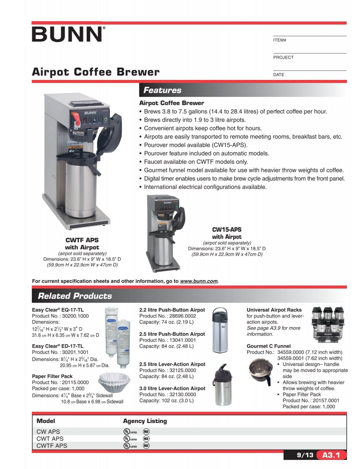 Bunn CW15-APS Thermal Airpot Coffee Maker 23001.0000