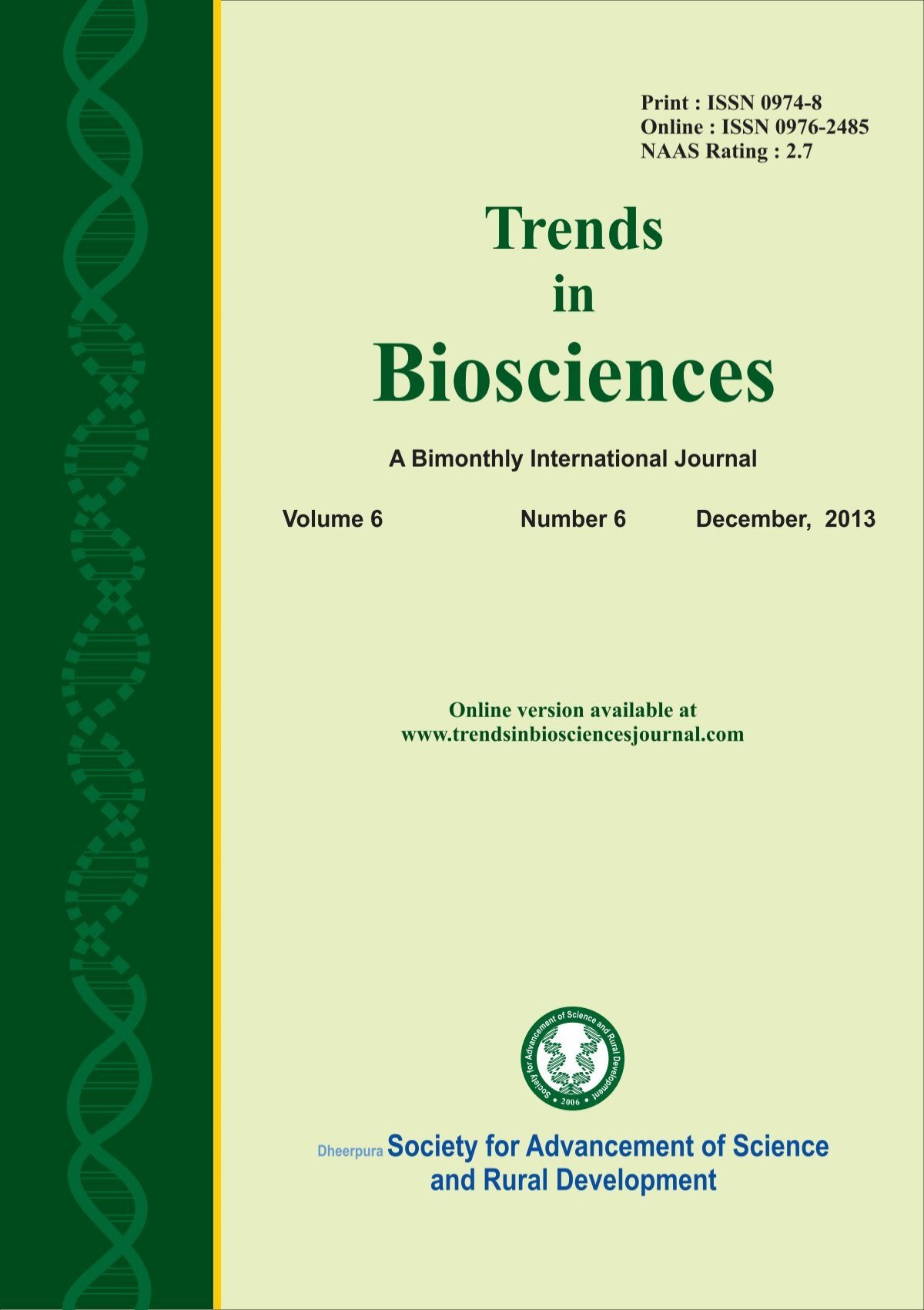 Trends In Biosciences Journal 6 6 December 13 Edition