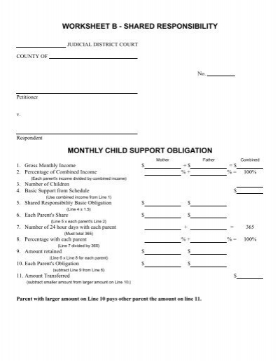 Worksheet B Shared Responsibility Monthly Child