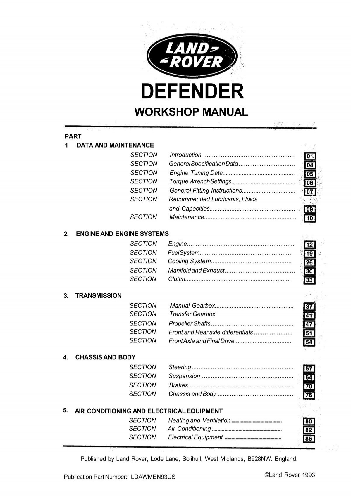 Defender Workshop Manual (1993). - Internet-Tools.co.uk