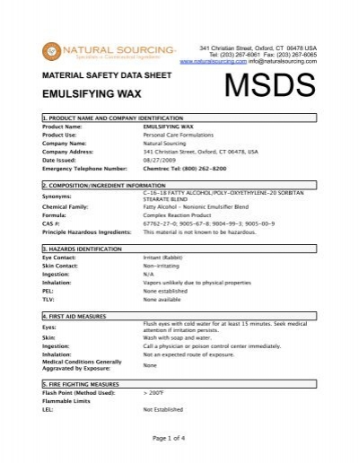 MSDS) Emulsifying Wax - Natural Sourcing, LLC
