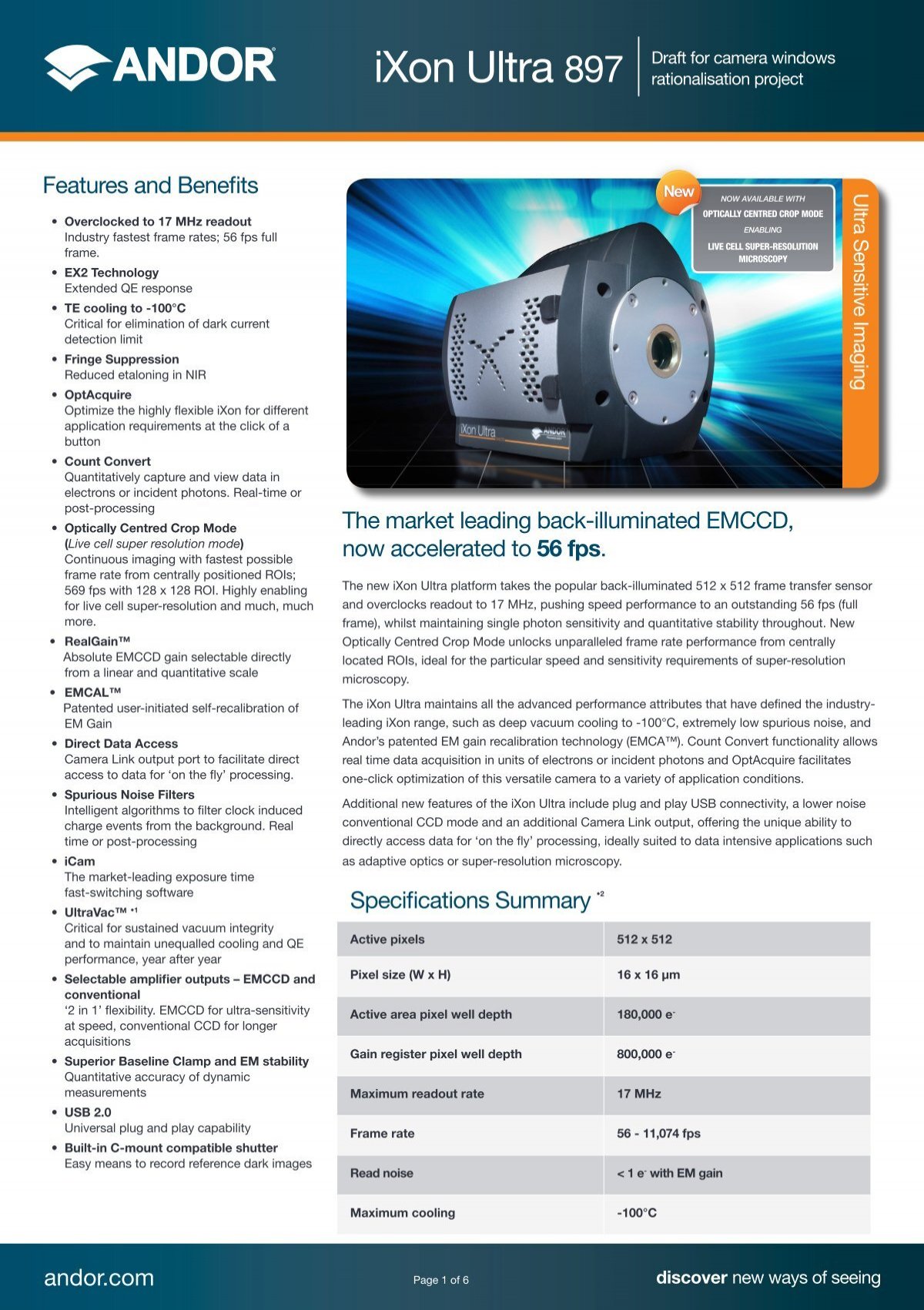 New Ixon Ultra 897 Emccd Andor Technology
