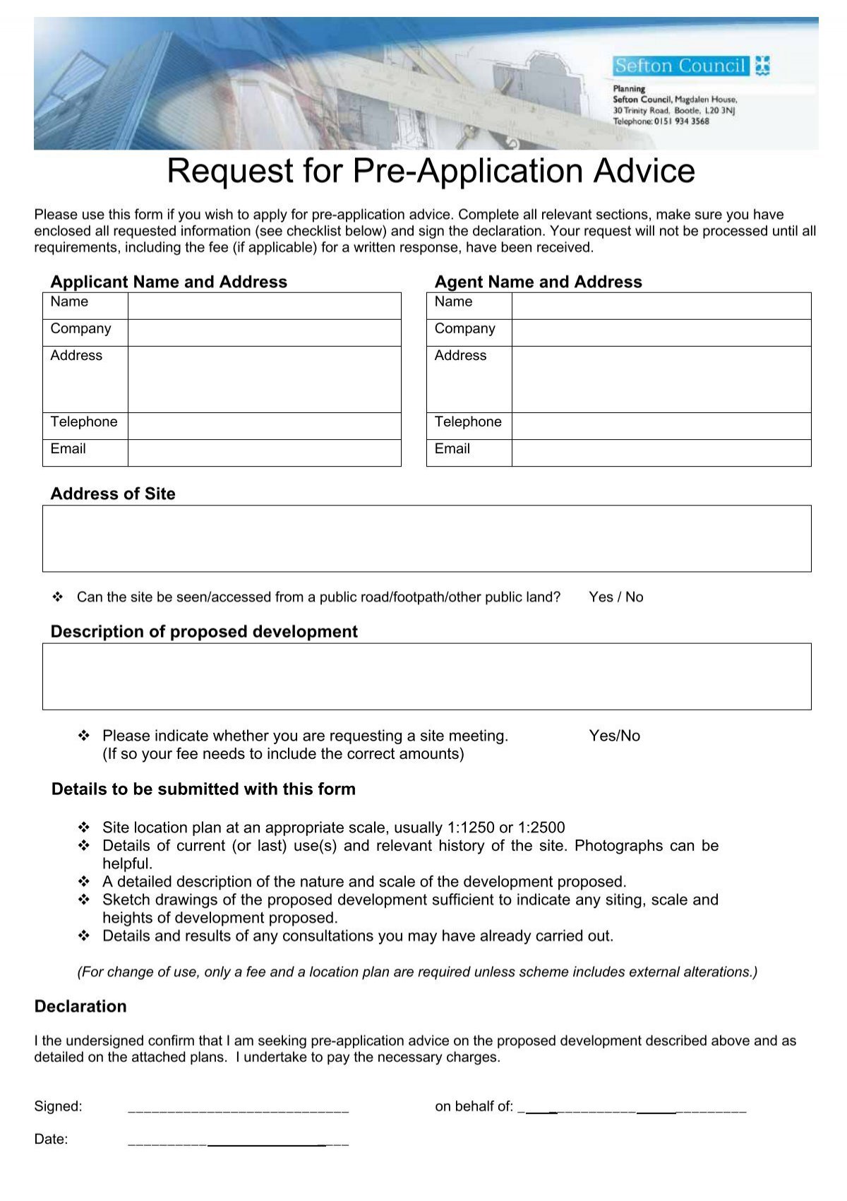 Request for Pre-Application Advice - Sefton Council