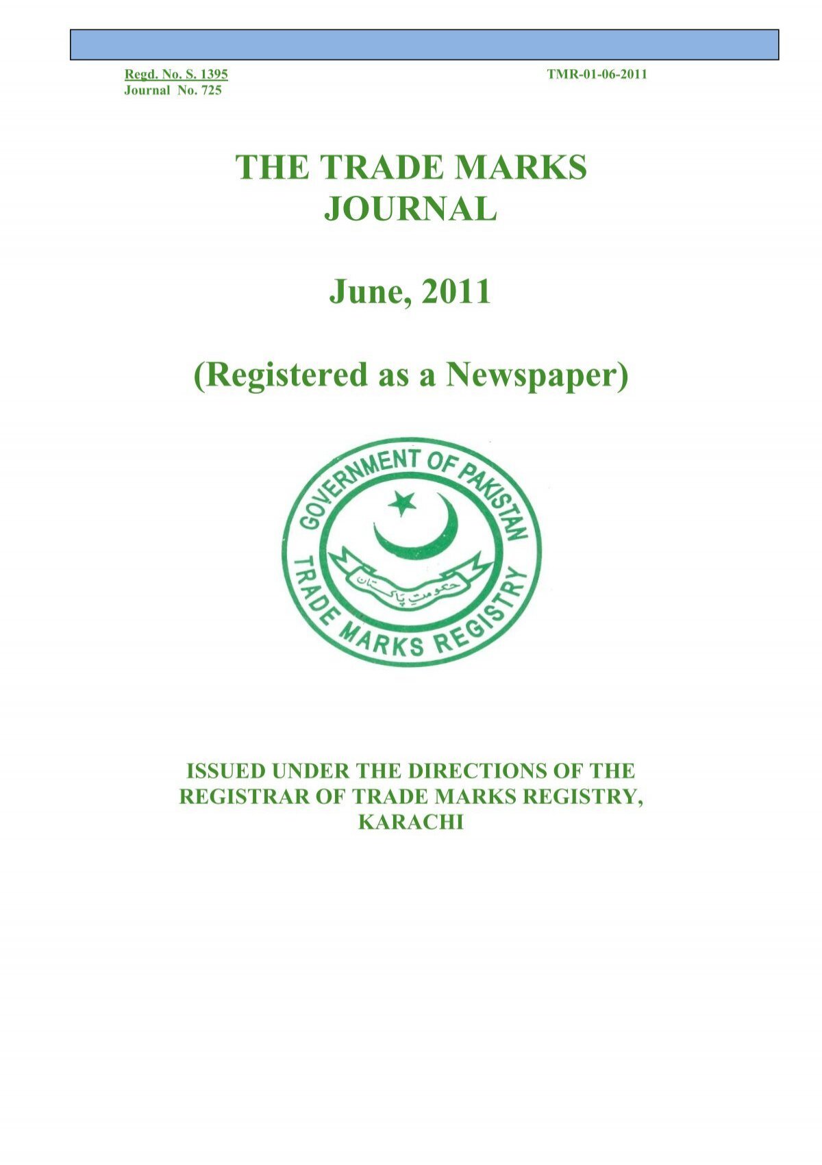 THE TRADE MARKS JOURNAL June, 2011  - IPO Pakistan