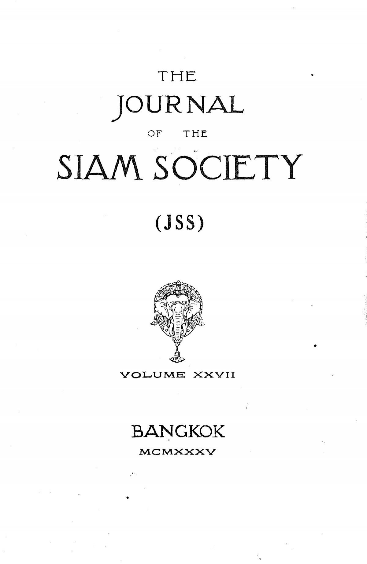 The Journal Of The Siam Society Vol Xxvii Part 1 2 1935 Khamkoo