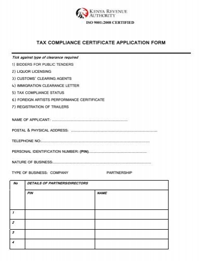 83 Free Tax Compliance Certificate Application Form Kra Pdf