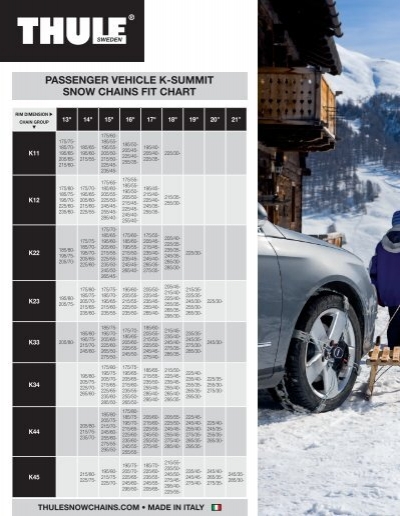 passenger vehicle k-summit snow chains fit chart - Racks For All