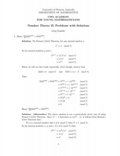 number theory sample problems with solutions