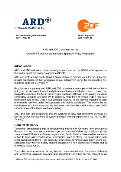 loose the temper sour Correlate ARD ZDF Reply to RSPG Draft on RSPP - Radio Spectrum Policy ...
