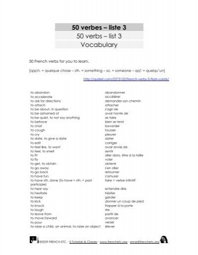 50 Verbs List 3 Verbes French Etc