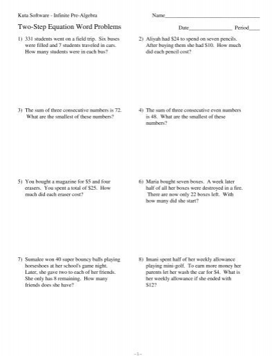 Multi step equations word problems