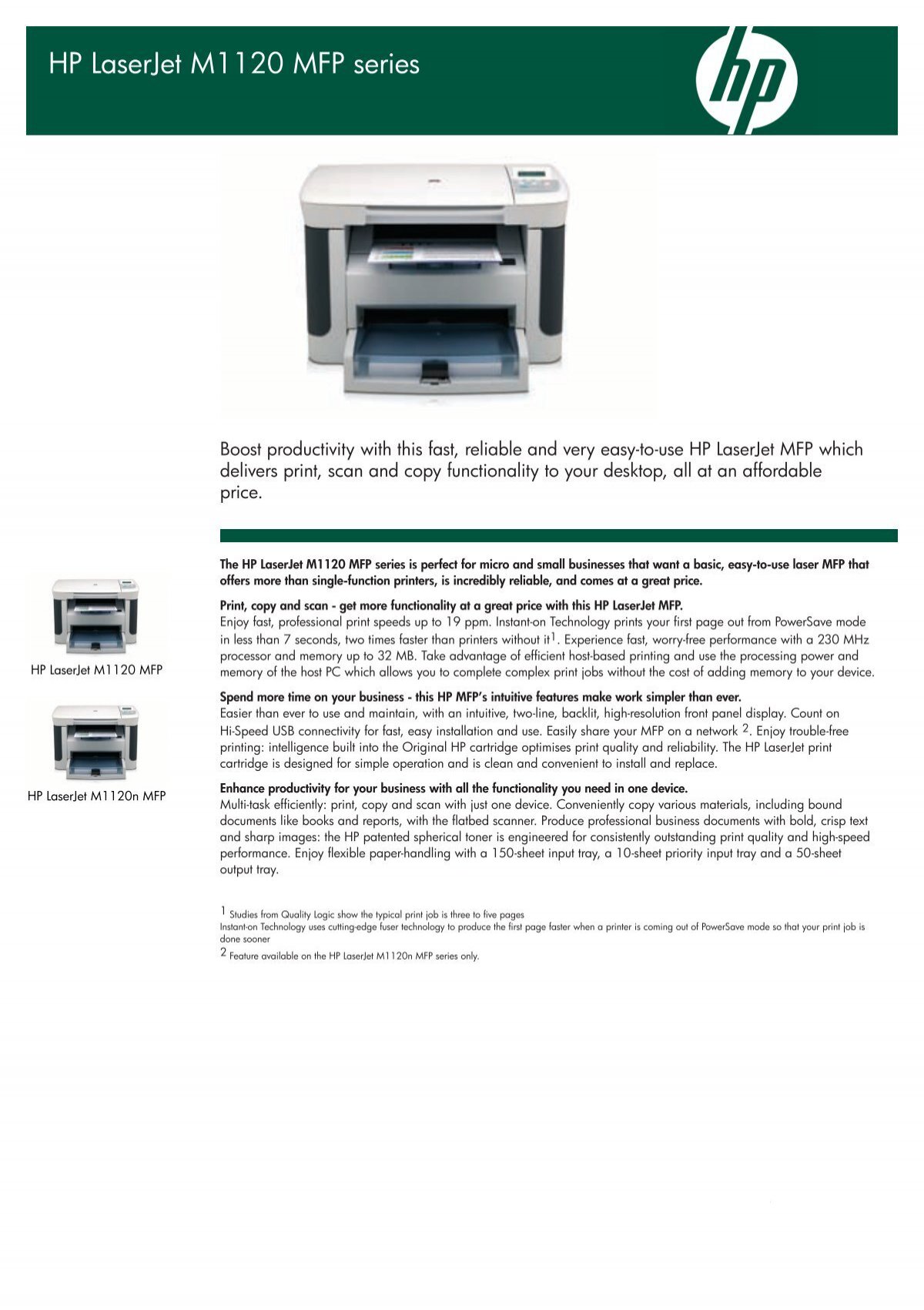 hypotheek hel Gepolijst HP LaserJet M1120 MFP Brochure - Office Printers