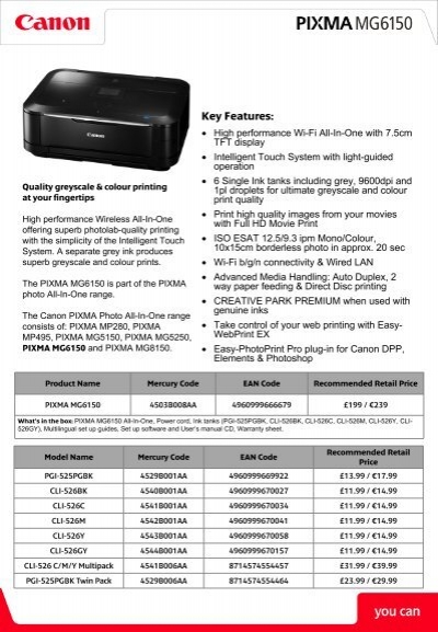 enkel Loaded bidragyder Canon Pixma MG6150 Printer Brochure - Office Printers