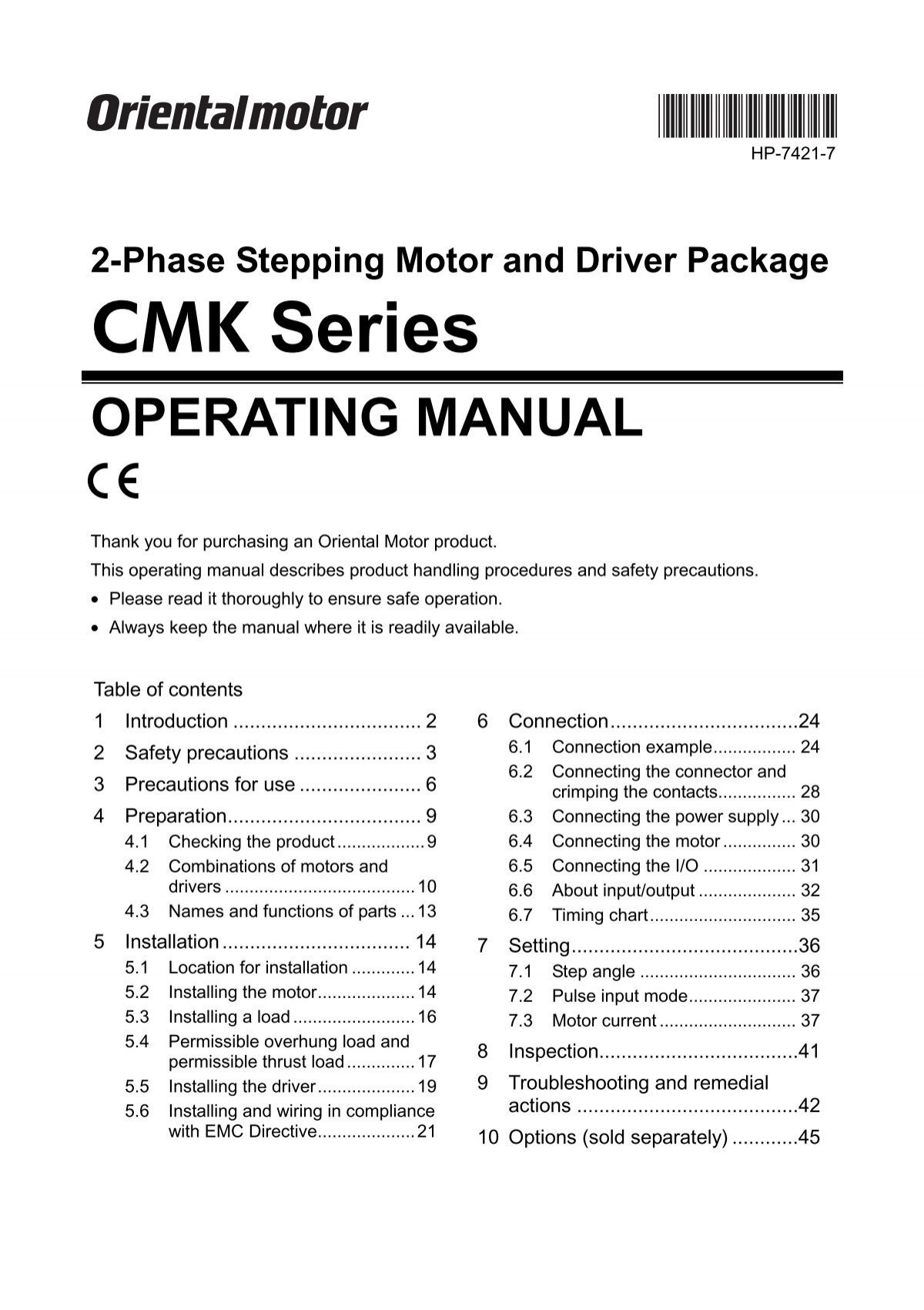 2-Phase Stepping Motor and Driver Package CMK - Oriental Motor