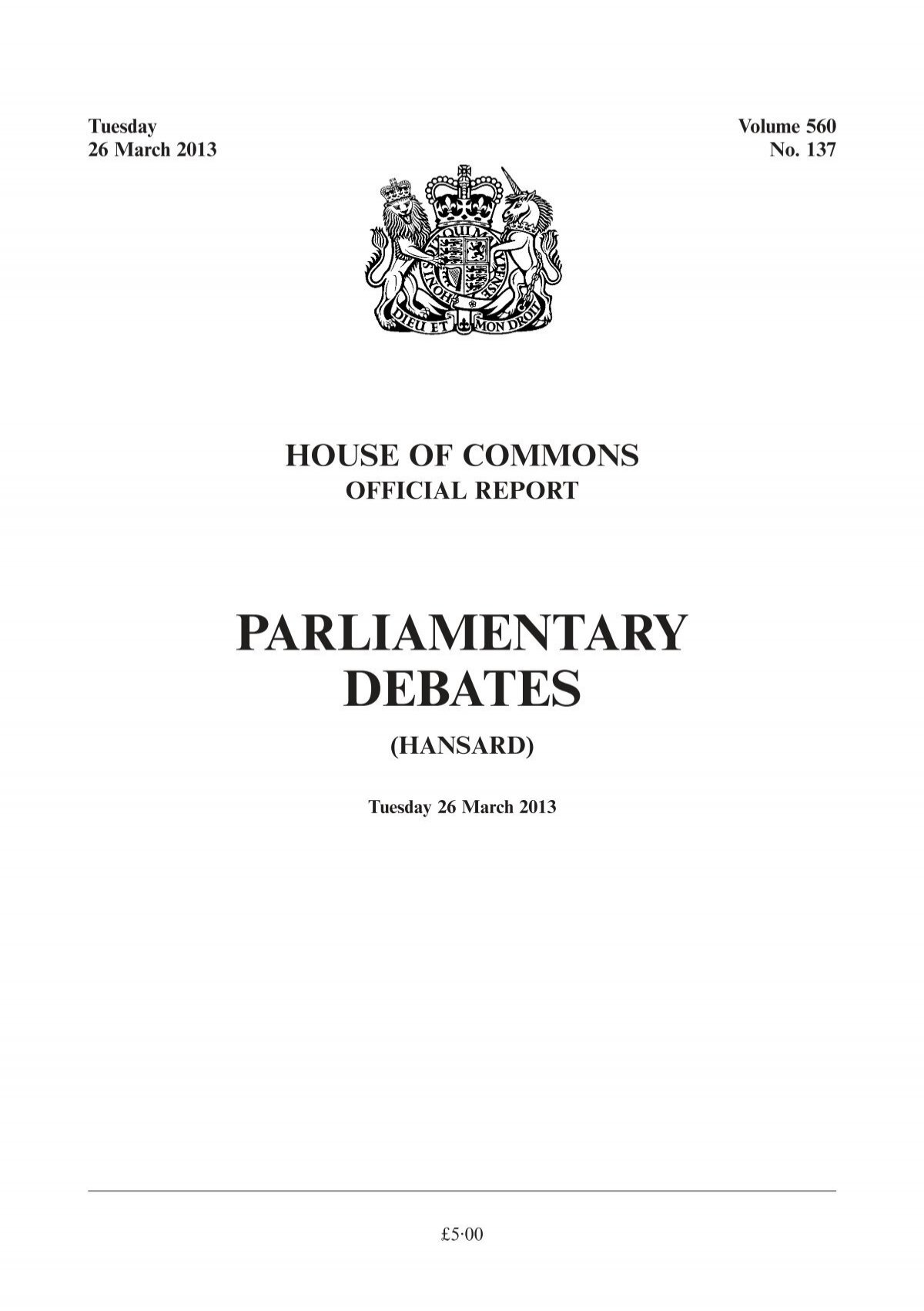 PARLIAMENTARY DEBATES - United Kingdom Parliament