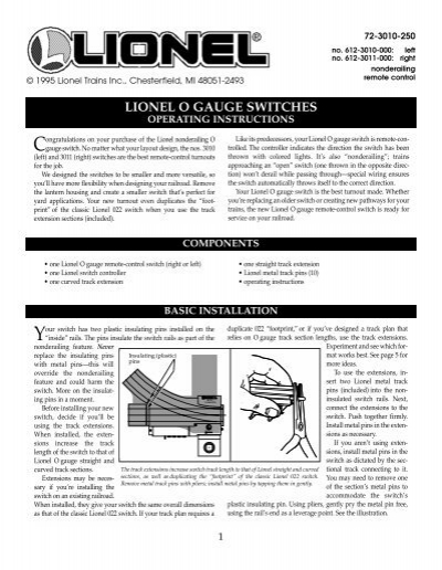 OPERATING INSTRUCTIONS FOR LIONEL # 022 SWITCHES COPY 