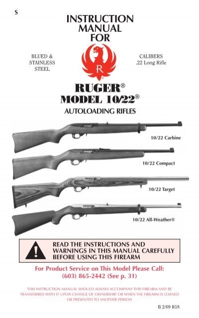 Hunting Vintage Ruger 10/22 Instruction Manual w/Insert Semi Action Rife 