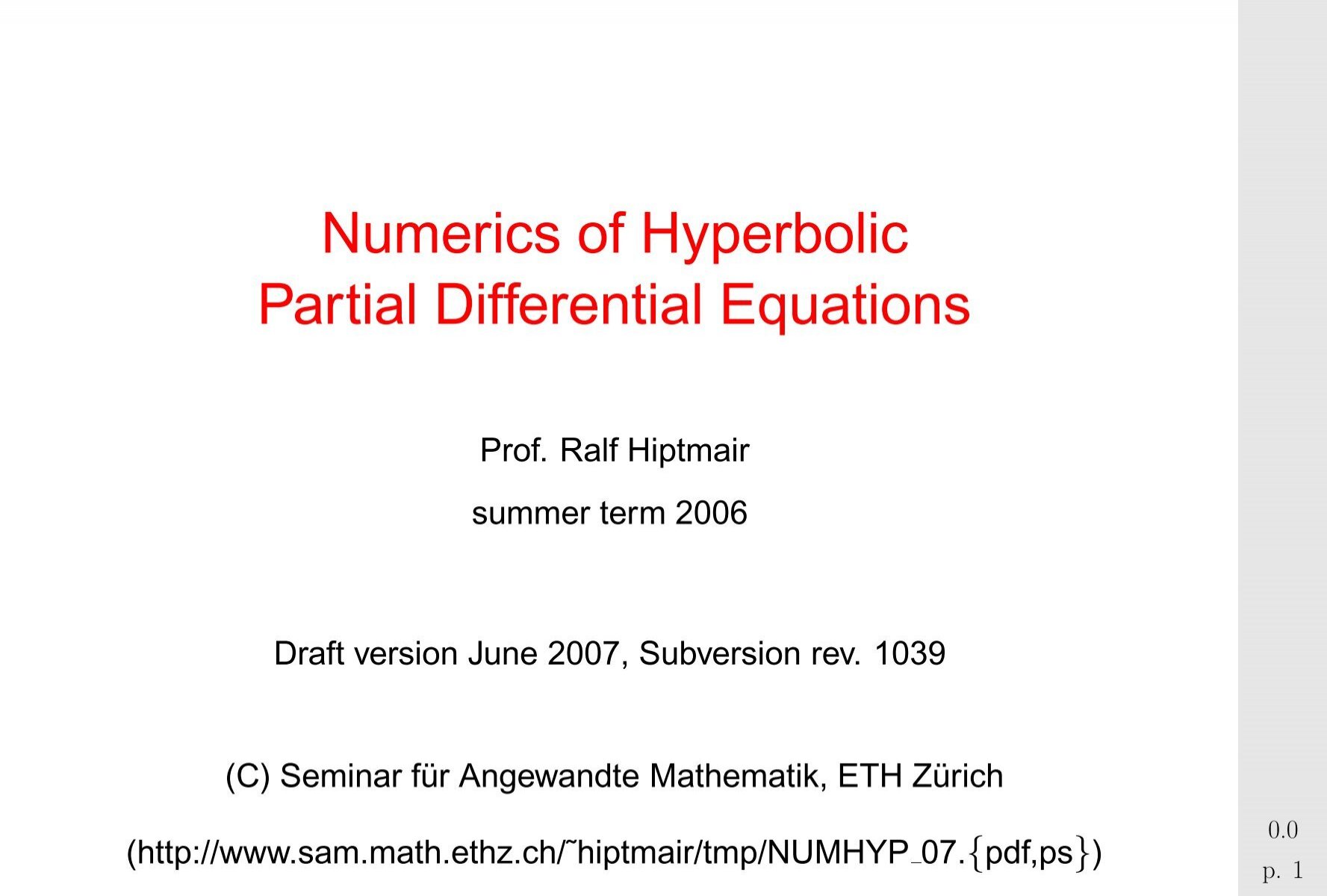 Numerics Of Hyperbolic Partial Differential Equations Sam