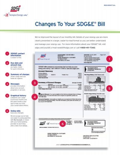 Sample Residential SDG E Bill San Diego Gas Electric