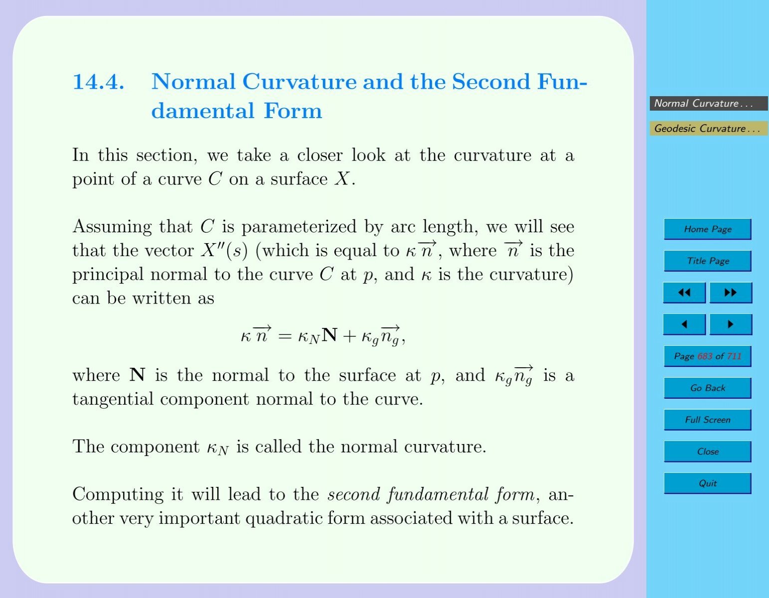 14 4 Normal Curvature And The Second Fun Damental Form