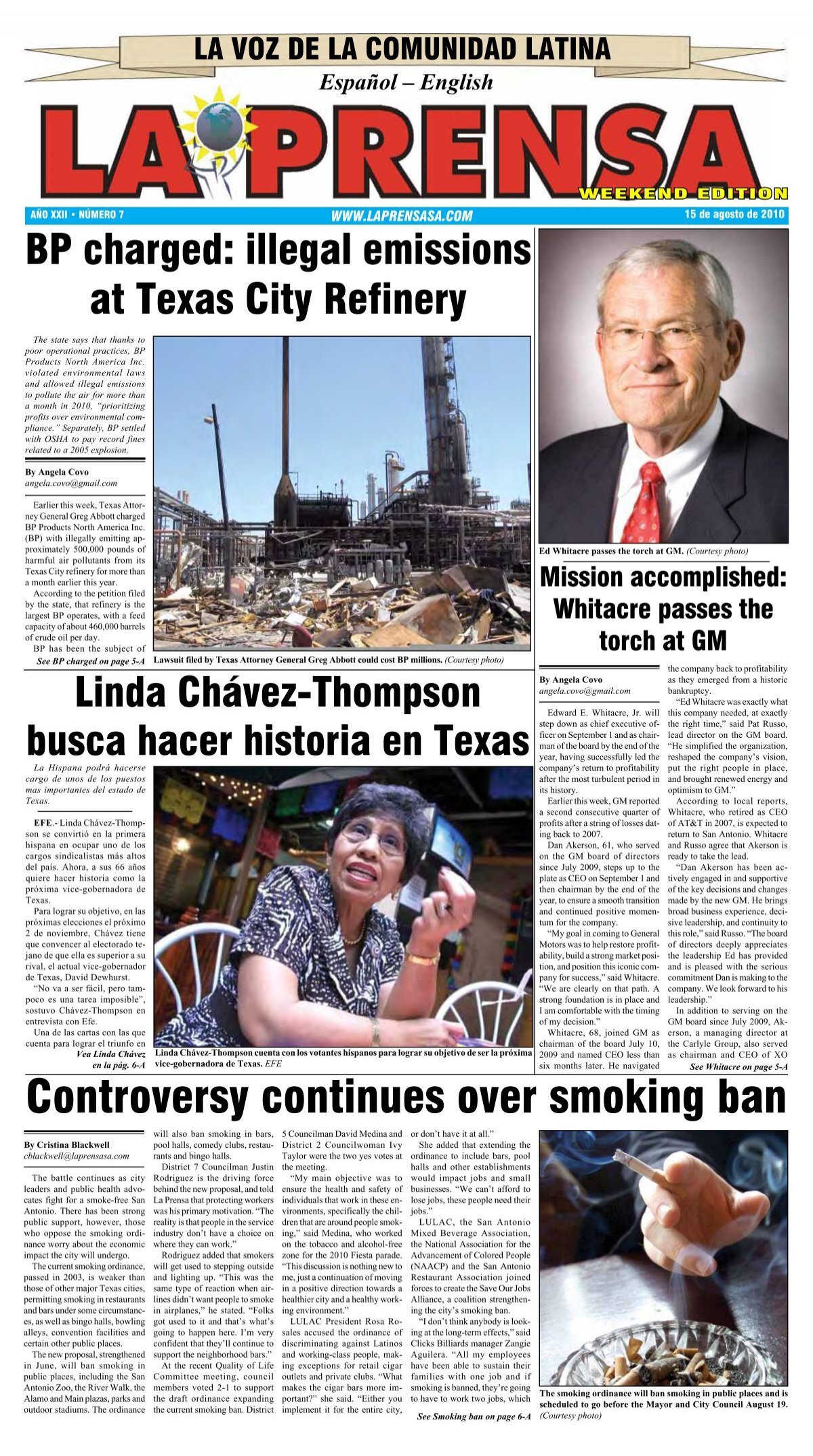 Controversy continues over smoking ban - La Prensa De San Antonio