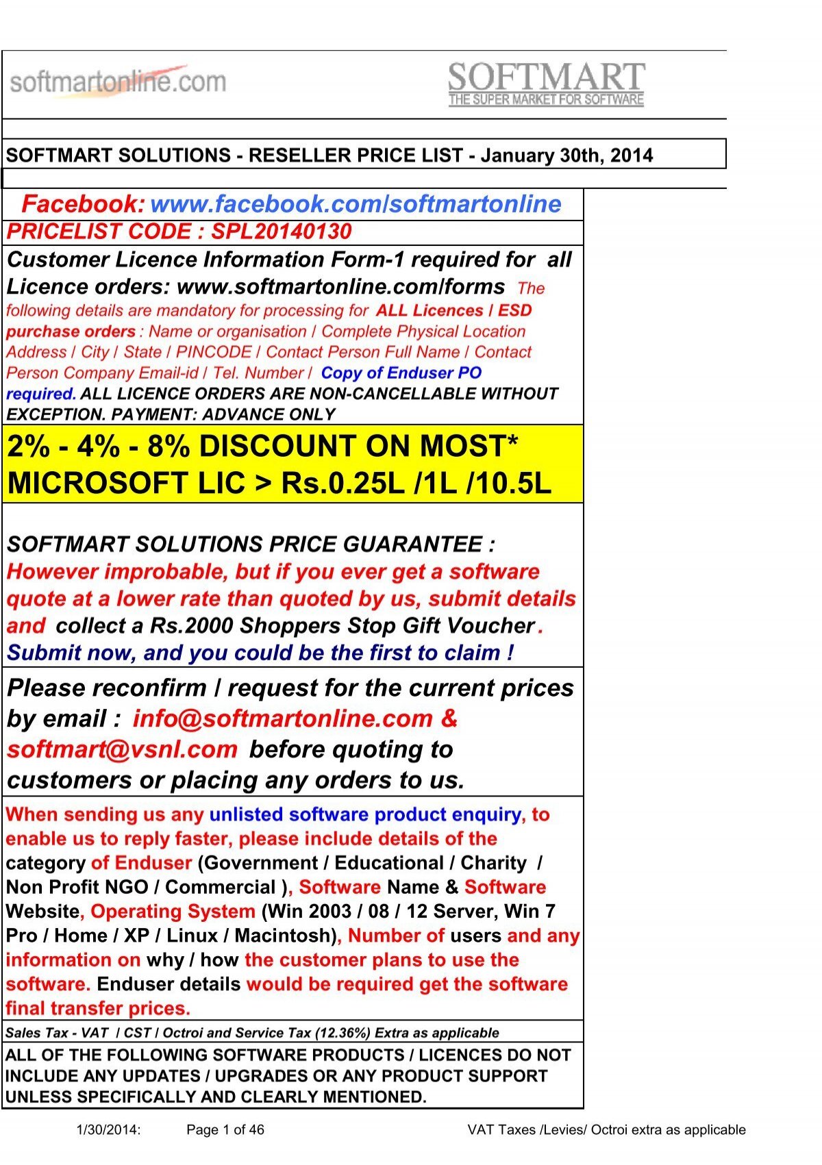 Reseller Price List Softmartonline